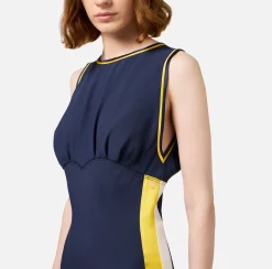 Abiti Midi|Abiti|Elisabetta Franchi Abito midi in satin con bande Navy/Mimosa/Burro