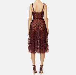 Abiti Red Carpet|Abiti Midi|Elisabetta Franchi Abito midi in tulle con ricamo paillettes chevron RougeNoir