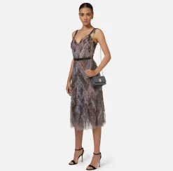 Abiti Red Carpet|Abiti Midi|Elisabetta Franchi Abito midi in tulle con ricamo paillettes chevron Steel