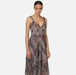 Abiti Red Carpet|Abiti Midi|Elisabetta Franchi Abito midi in tulle con ricamo paillettes chevron Steel