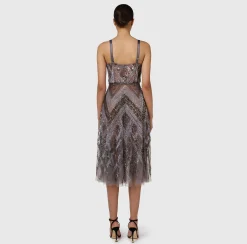 Abiti Red Carpet|Abiti Midi|Elisabetta Franchi Abito midi in tulle con ricamo paillettes chevron Steel