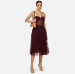 Abiti Midi|Abiti|Elisabetta Franchi Abito midi in tulle plissettato RougeNoir