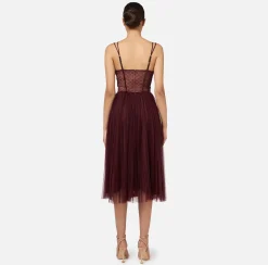 Abiti Midi|Abiti|Elisabetta Franchi Abito midi in tulle plissettato RougeNoir