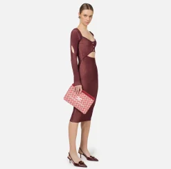 Abiti Midi|Abiti In Maglia|Elisabetta Franchi Abito midi in viscosa a costine con cut-out RougeNoir/Blush