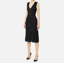 Abiti Midi|Abiti In Maglia|Elisabetta Franchi Abito midi in viscosa a costina plissé Nero