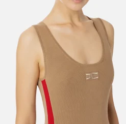 Abiti Tubino|Abiti Midi|Elisabetta Franchi Abito midi in viscosa con bande logo Camel/RedPassion
