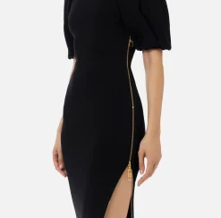 Abiti Midi|Abiti In Maglia|Elisabetta Franchi Abito midi in viscosa con dettaglio zip Nero