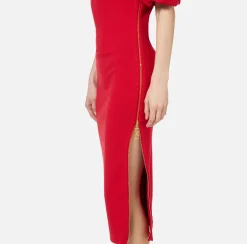Abiti Midi|Abiti In Maglia|Elisabetta Franchi Abito midi in viscosa con dettaglio zip RedPassion