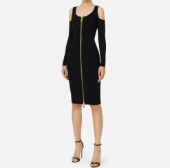 Abiti Midi|Abiti In Maglia|Elisabetta Franchi Abito midi in viscosa con zip Nero