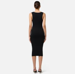 Abiti Tubino|Abiti Midi|Elisabetta Franchi Abito midi in viscosa con bande logo Nero/Burro