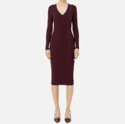 Abiti Midi|Abiti In Maglia|Elisabetta Franchi Abito midi in viscosa con logo a contrasto Oro