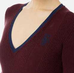 Abiti Midi|Abiti In Maglia|Elisabetta Franchi Abito midi in viscosa con logo a contrasto Oro