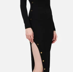 Abiti Midi|Abiti In Maglia|Elisabetta Franchi Abito midi in viscosa con bottoni sullo spacco Nero