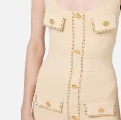 Abiti Midi|Abiti In Maglia|Elisabetta Franchi Abito midi in viscosa con catena Crema