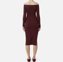 Abiti Midi|Abiti In Maglia|Elisabetta Franchi Abito midi in viscosa con bottoni sullo spacco RougeNoir