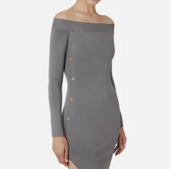 Abiti Midi|Abiti In Maglia|Elisabetta Franchi Abito midi in viscosa con bottoni sullo spacco Steel