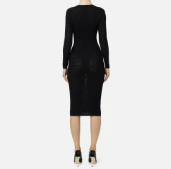 Abiti|Abiti Midi|Elisabetta Franchi Abito midi in viscosa logo punto rete Nero