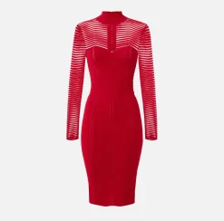 Abiti|Abiti Midi|Elisabetta Franchi Abito midi in viscosa motivo chevron RedPassion