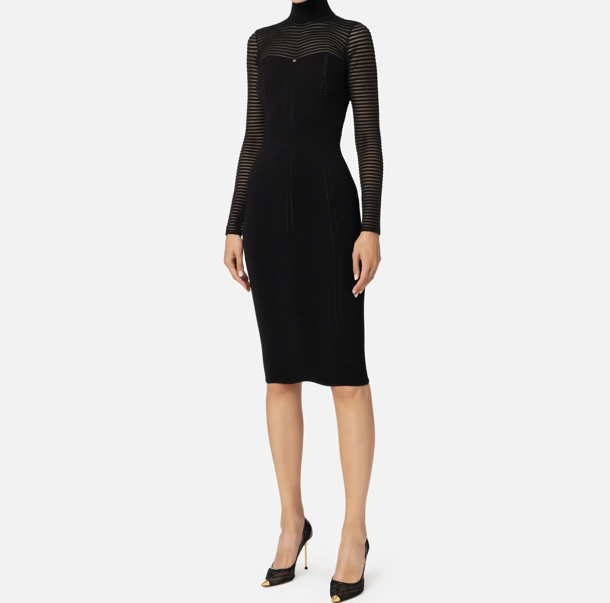 Abiti|Abiti Midi|Elisabetta Franchi Abito midi in viscosa motivo chevron Nero