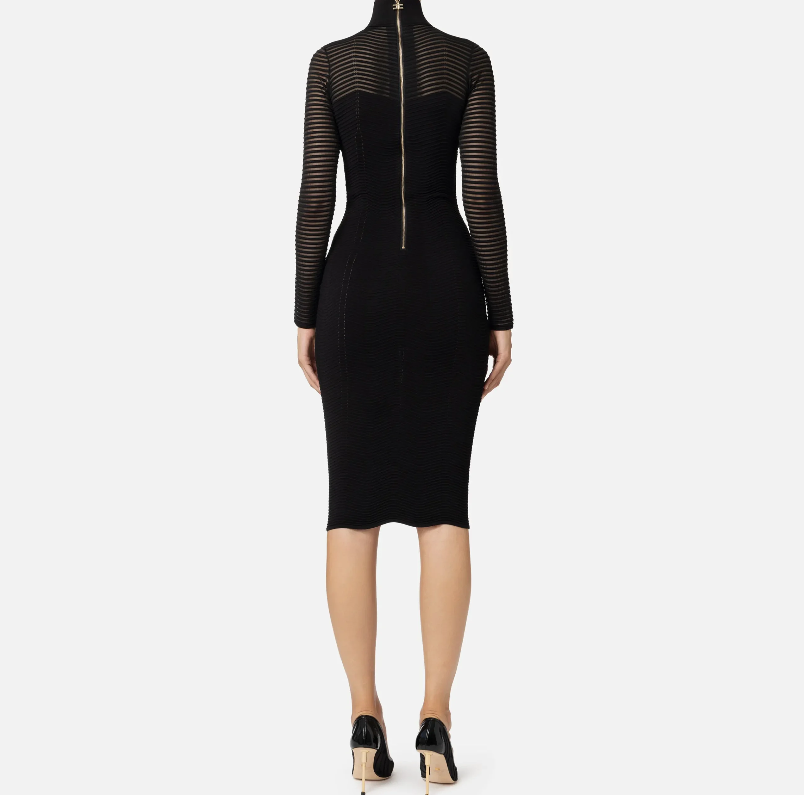 Abiti|Abiti Midi|Elisabetta Franchi Abito midi in viscosa motivo chevron Nero