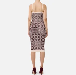 Abiti|Abiti Midi|Elisabetta Franchi Abito midi logo jacquard RougeNoir/Burro