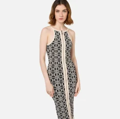 Abiti|Abiti Midi|Elisabetta Franchi Abito midi logo jacquard Nero/Burro