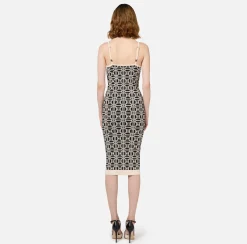 Abiti|Abiti Midi|Elisabetta Franchi Abito midi logo jacquard Nero/Burro