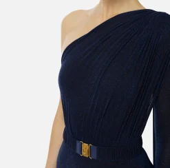 Abiti Red Carpet|Red Carpet|Elisabetta Franchi Abito monospalla red carpet in jersey lurex plissettato Navy