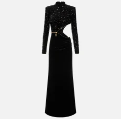 Abiti Red Carpet|Red Carpet|Elisabetta Franchi Abito red carpet in ciniglia ricamata con pailettes con cut-out Nero