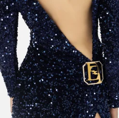 Abiti Red Carpet|Red Carpet|Elisabetta Franchi Abito red carpet in ciniglia ricamata con pailettes Navy