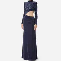 Abiti Red Carpet|Red Carpet|Elisabetta Franchi Abito red carpet in ciniglia ricamata con pailettes con cut-out Navy