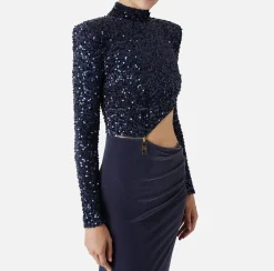 Abiti Red Carpet|Red Carpet|Elisabetta Franchi Abito red carpet in ciniglia ricamata con pailettes con cut-out Navy
