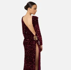 Abiti Red Carpet|Red Carpet|Elisabetta Franchi Abito red carpet in ciniglia ricamata con pailettes RougeNoir