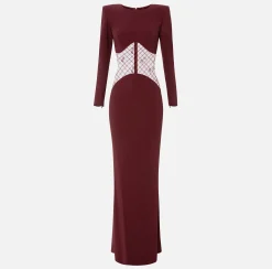 Abiti|Abiti Red Carpet|Elisabetta Franchi Abito red carpet in crêpe con inserto di tulle flock RougeNoir