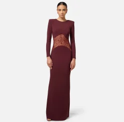 Abiti|Abiti Red Carpet|Elisabetta Franchi Abito red carpet in crêpe con inserto di tulle flock RougeNoir