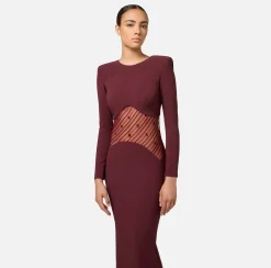 Abiti|Abiti Red Carpet|Elisabetta Franchi Abito red carpet in crêpe con inserto di tulle flock RougeNoir