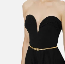 Abiti Red Carpet|Red Carpet|Elisabetta Franchi Abito red carpet in jersey lurex plissettato con cintura Nero