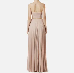 Abiti Red Carpet|Red Carpet|Elisabetta Franchi Abito red carpet in jersey lurex plissettato con cintura Carne