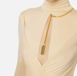 Abiti Red Carpet|Red Carpet|Elisabetta Franchi Abito red carpet in jersey drappeggiato con collana Crema