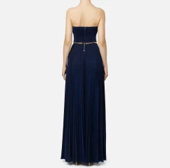 Abiti Red Carpet|Red Carpet|Elisabetta Franchi Abito red carpet in jersey lurex plissettato con cintura Navy