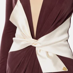 Abiti Red Carpet|Red Carpet|Elisabetta Franchi Abito red carpet in jersey drappeggiato con fusciacca RougeNoir/Burro