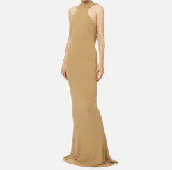 Abiti Red Carpet|Red Carpet|Elisabetta Franchi Abito red carpet in jersey con collana sulla schiena Camel