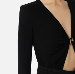 Abiti Red Carpet|Red Carpet|Elisabetta Franchi Abito red carpet in jersey con ampio spacco centrale Nero