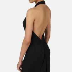 Abiti Red Carpet|Red Carpet|Elisabetta Franchi Abito red carpet in jersey con drappeggio e placca logo Nero