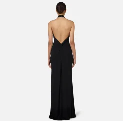 Abiti Red Carpet|Red Carpet|Elisabetta Franchi Abito red carpet in jersey con drappeggio e placca logo Nero