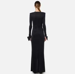 Abiti Red Carpet|Red Carpet|Elisabetta Franchi Abito red carpet in jersey drappeggiato con fusciacca Nero/Burro