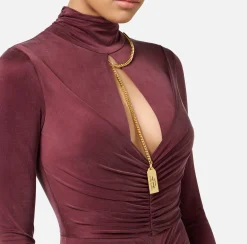 Abiti Red Carpet|Red Carpet|Elisabetta Franchi Abito red carpet in jersey drappeggiato con collana RougeNoir