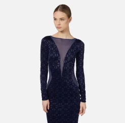 Abiti Red Carpet|Red Carpet|Elisabetta Franchi Abito red carpet in lycra flock e tulle Navy
