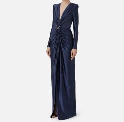 Abiti Red Carpet|Red Carpet|Elisabetta Franchi Abito red carpet in lycra con nodo e accessorio logo Navy