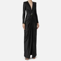 Abiti Red Carpet|Red Carpet|Elisabetta Franchi Abito red carpet in lycra con nodo e accessorio logo Nero